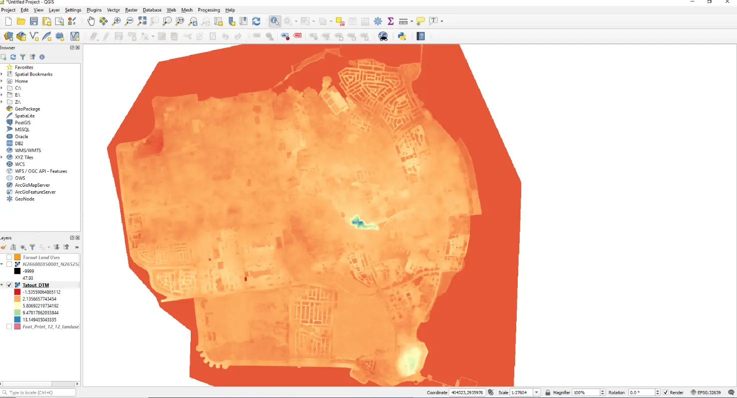 the digital terrain model (DTM) inside ArcMap software